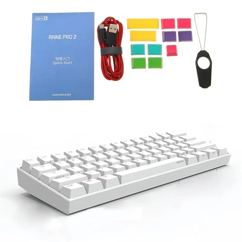 Anne Pro 2 60% NKRO Bluetooth 4,0 type-C RGB 61 клавиша Механическая игровая клавиатура Вишневый переключатель - Цвет: 7HH301813-W-B