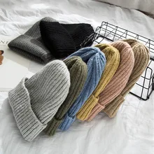 Шерстяные шапки для женщин, одноцветные вязаные теплые мягкие модные шапки, простые женские шерстяные Повседневные шапки в Корейском стиле, элегантные универсальные шапки