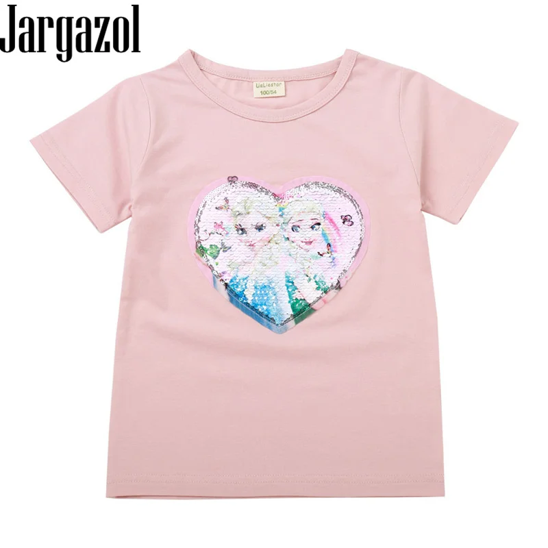 

Jargazol Girls Tops Cartoon Icing Princess T Shirt Elsa Anna Sequins Change Colour Toddler Girl Tee Shirts Kids Clothes Outfits