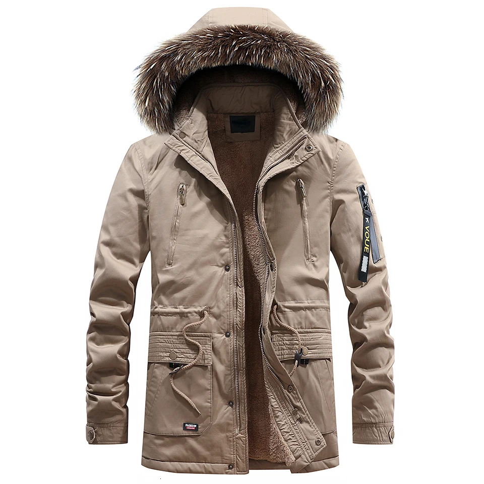 Men Winter Long Casual Fur Collar Hooded Jacket Parkas Brand Male New Outdoor Fashion Warm Fleece Thick Cotton Coat Parka