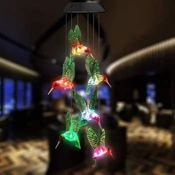 

LED Solar Lamp Wind Chime Transparent Hummingbird Wind Chime Color-Changing Waterproof For Party Patio Yard Garden Decoration