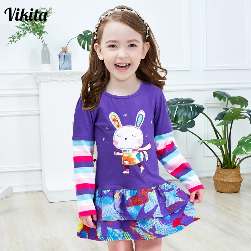 Рождественское платье для девочек VIKITA, хлопковое платье с изображением кролика