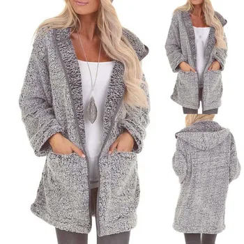 

Womens Plush Autumn Pocket Winter Long Sleeve Keep Warm Fashion Pocket Long Coat Female Overcoat Jackets Female Clothes