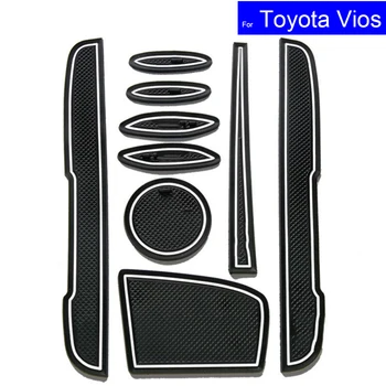 

9 Pcs Non-slip Car Door Gate Slot Mats Carpets Position Cup Holder Pads For Toyota Vios 2014 2015 2016 2017 Door Groove Mat