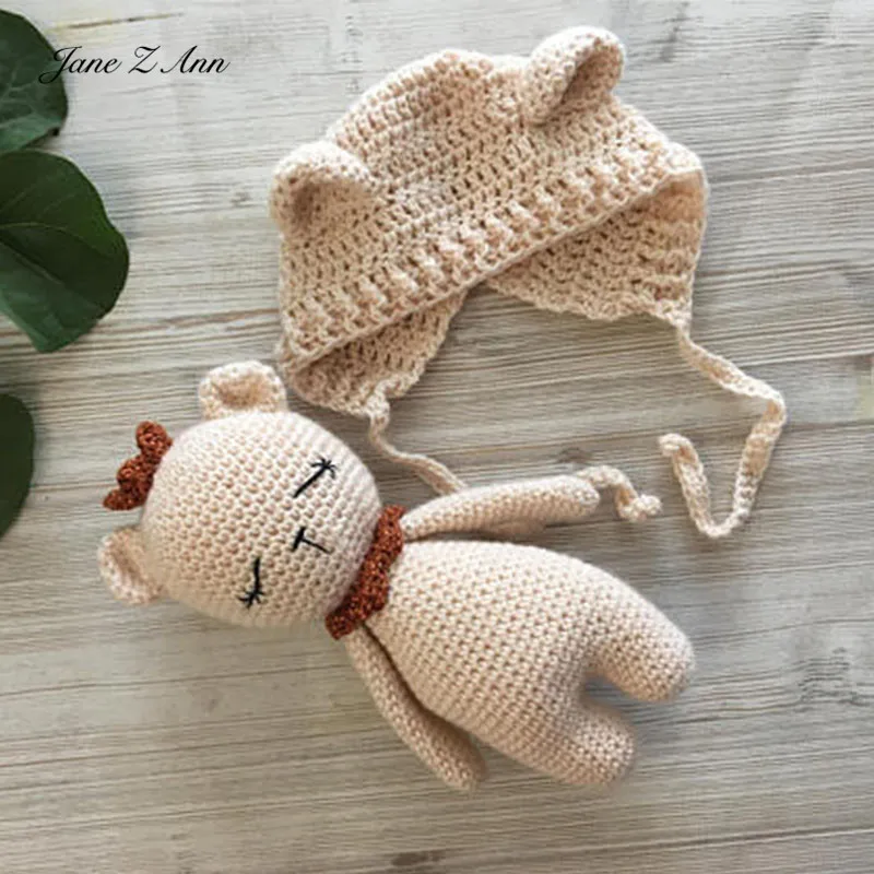 

Jane Z Ann Fotografia newborn/100 days Studio infant Photography handmade knitted Little Bear Collection hat+doll shooting idea