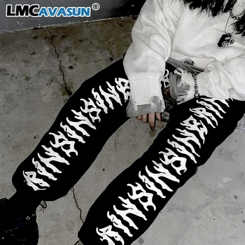 

LMCAVASUN Sweatpants Women Trousers Black letter Jogger Pant Women Man Streetwear Korean Harajuku Punk Hip Hop