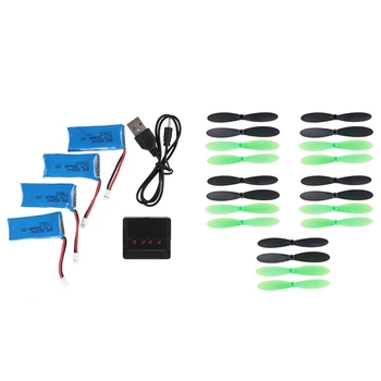

10 Pairs Propeller Kit(Black, Green) & 4Pcs 3.7V 500MAh Battery with 4 in 1 X4 Battery Charger, Blue