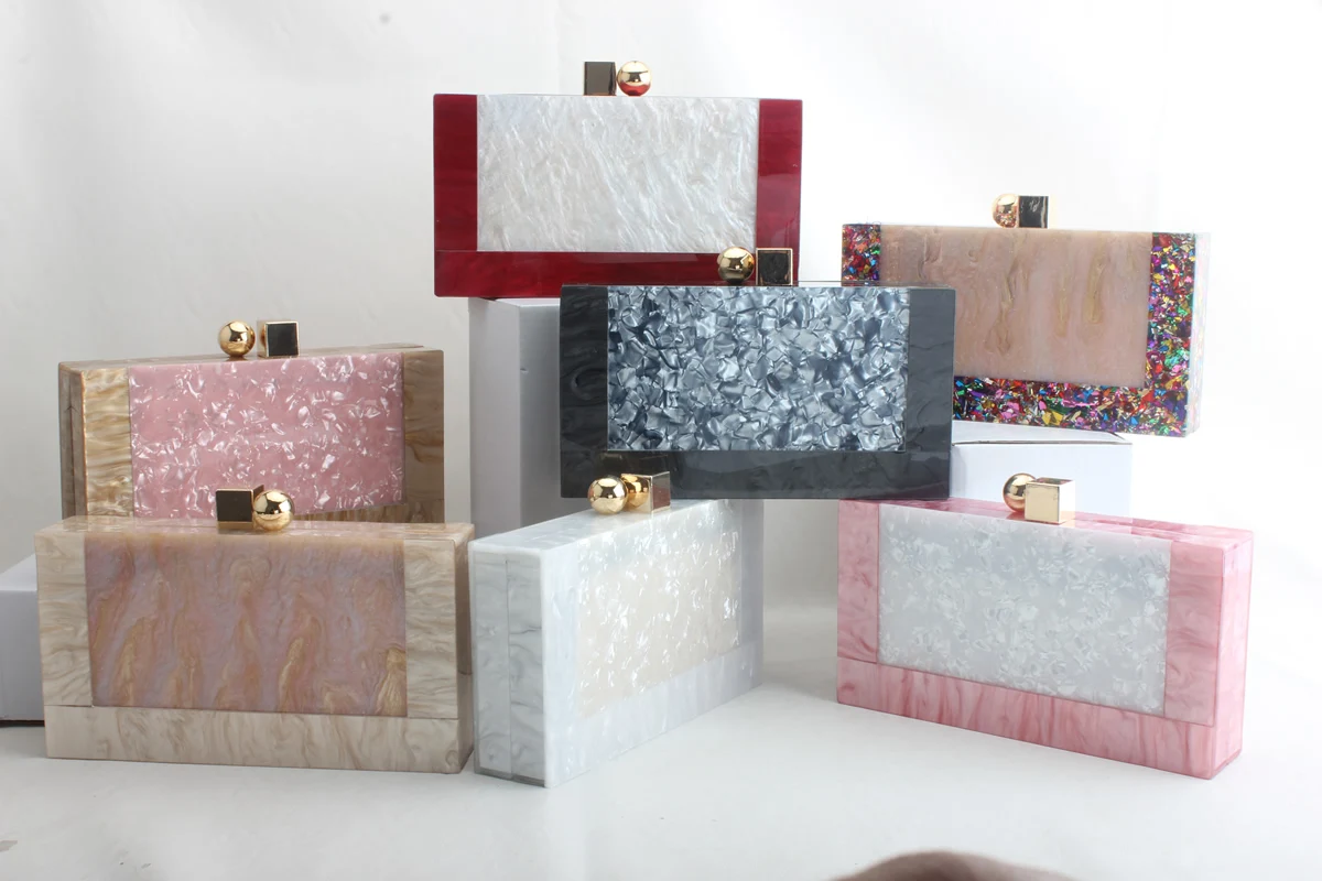 Acrylic Crossbody Clutches Bags With Chain Marble Pattern Ladies Handbags Purse Contrast Color Shoulder Evening Bag |