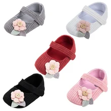 Хлопковые сандалии для маленьких девочек; обувь для первых шагов; мягкая подошва; цветочный декор; нескользящая Повседневная обувь; обувь для малышей