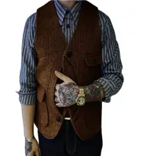 Men's Suit Vest for men Retro Slim Fit Sleeveless Steampunk Vest V-neck Waistcoat chaleco hombre