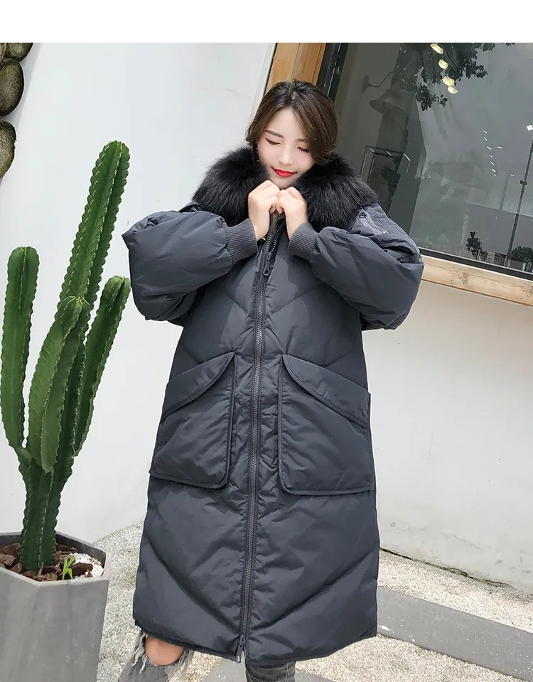 New Down Dress Female Mid-long Winter Korean Edition Fashion Big-collar Coat with Thickened Thermal Cap Female Dress