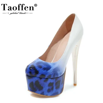 

Taoffen Fashion Platform Women Pumps Super High Heel Shoes Women Leopard Pattern Sexy Western Party Show Footwear Size 33-48
