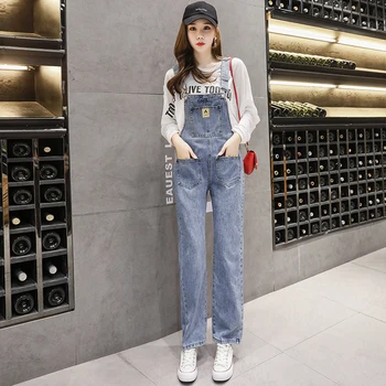 

Applelatte 2019 Autumn Winter New Original Denim Jumpsuits Women Vintage Loose Strap With Pocket Casual Wide Leg Girl Jumpsuit