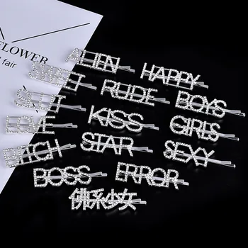 

New Hairpins Crystal Shiny Rhinestones Word Letters Hair Clips Women Styling Tool Hairgrip Diamond Hair Accessories Clips Clamp