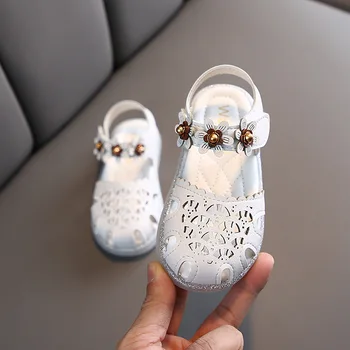 

Summer Girls Princess Flowers Beach Sandals Casual Paillette Covered-toes Soft Children's Wild Flats For Kids Floral Beach Shoes