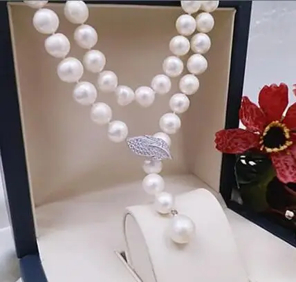 

new design 9-10mm round south sea white pearl necklace 24inch 925s