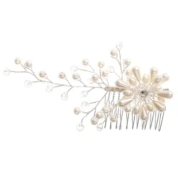 

1Pc Pearl Headdress Comb Hand-Knitted Tassel Headwear Woman Hair Chignon Bride Hairdress Handmade Headwear (White)