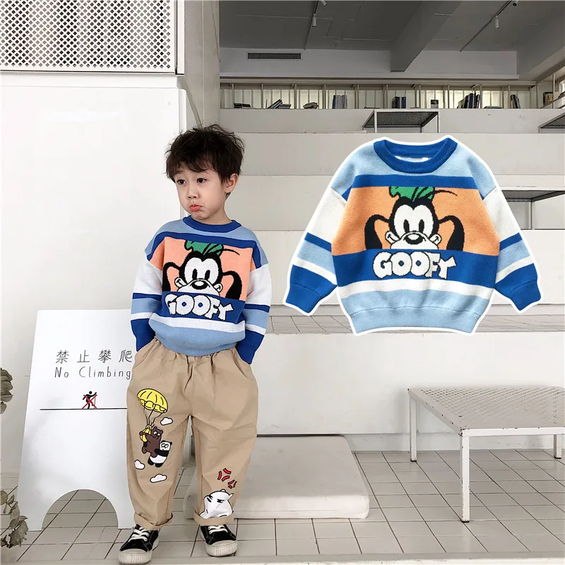 Tonytaobaby/ осенне-зимний свитер детская одежда для мальчиков и девочек свитер с круглым воротником милый вязаный хлопковый свитер с рисунком собаки