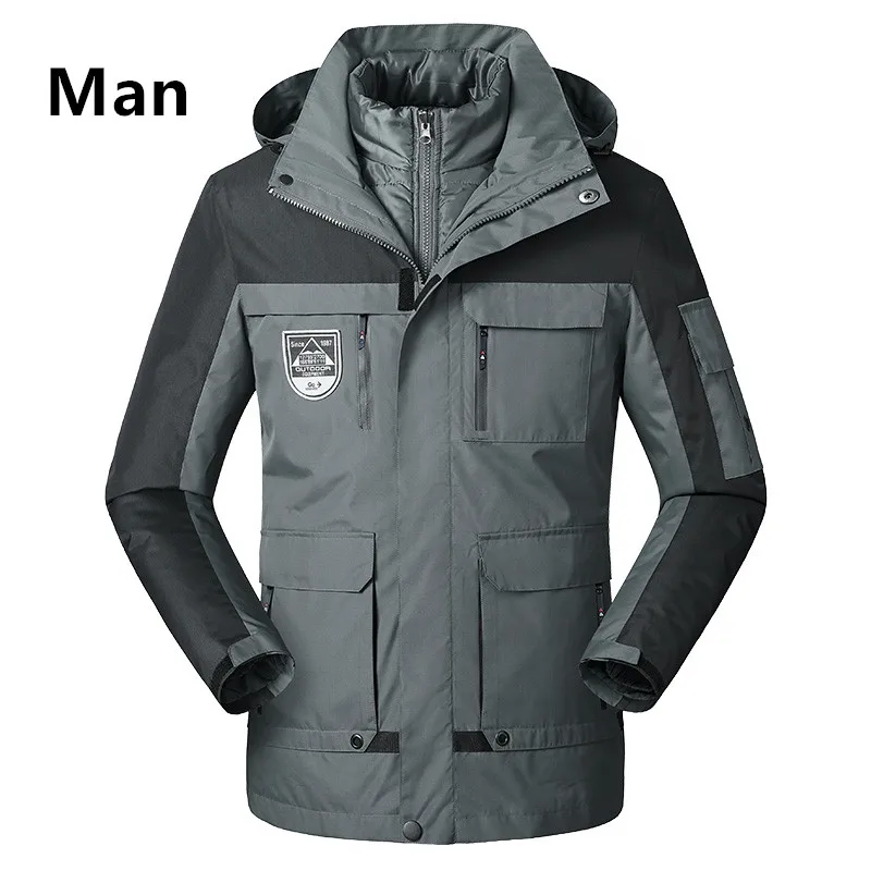 Зимний теплый ветрозащитный лыжный костюм софтшелл для мужчин и женщин, водонепроницаемые куртки, одежда для рыбалки, Спортивная дышащая Солнцезащитная одежда Daiwa - Цвет: Men Grey