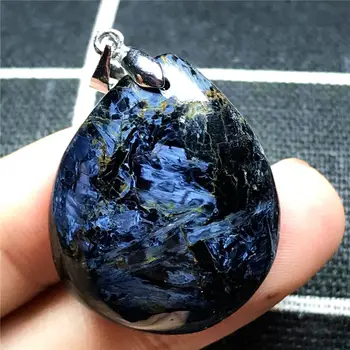 

Natural Blue Pietersite Necklace Pendant Woman Man Crystal 30x24x8mm Water Drop Beads Silver Namibia Fire Stone Jewelry AAAAA