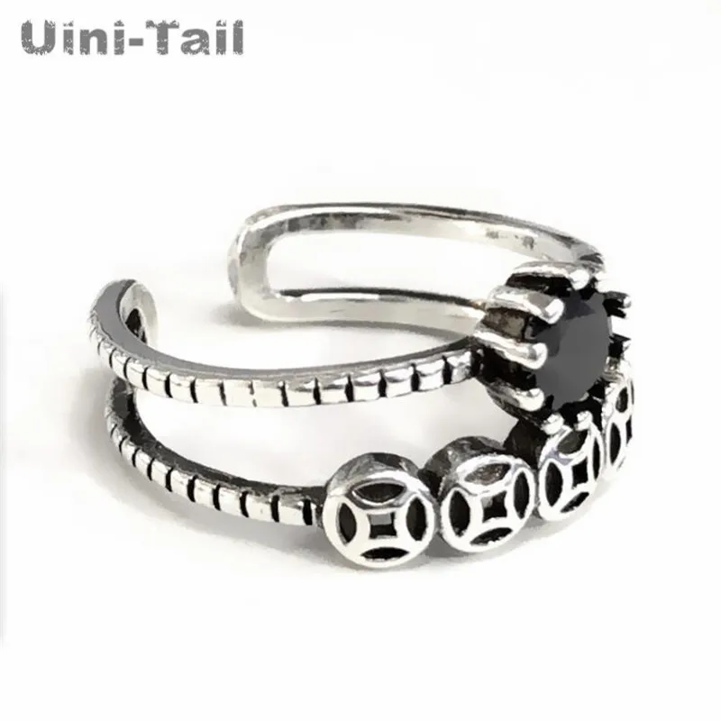 Uini-Tail Hot Sale New 925 Silver Chinese Ancient Coin Double Opening Ring Simple Personality Retro Style High Quality | Украшения и