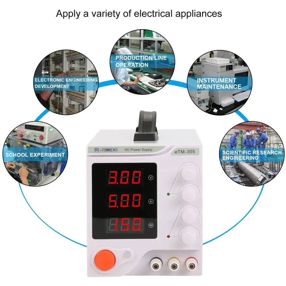 

0-30V 0-5A High Precision Three Digit Display DC Power Supply Device For Workshops Laboratory ETM-305 EU Plug