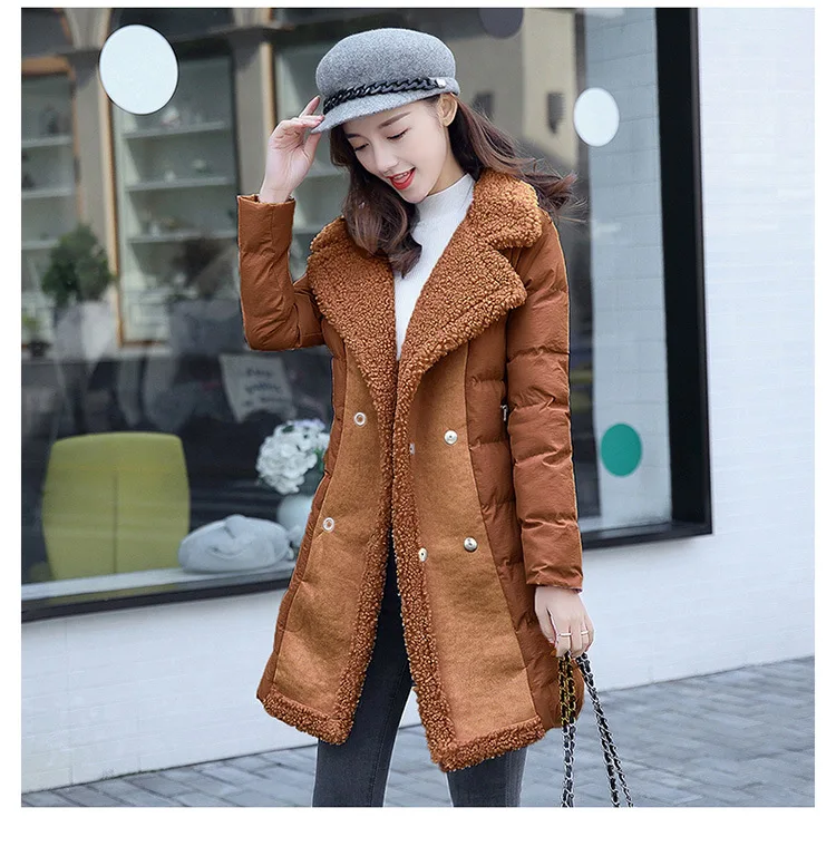 Thick Long Sleeve Winter Mid-length Double Breasted Suit Collar Sweet Solid Color Fashion City Elegant