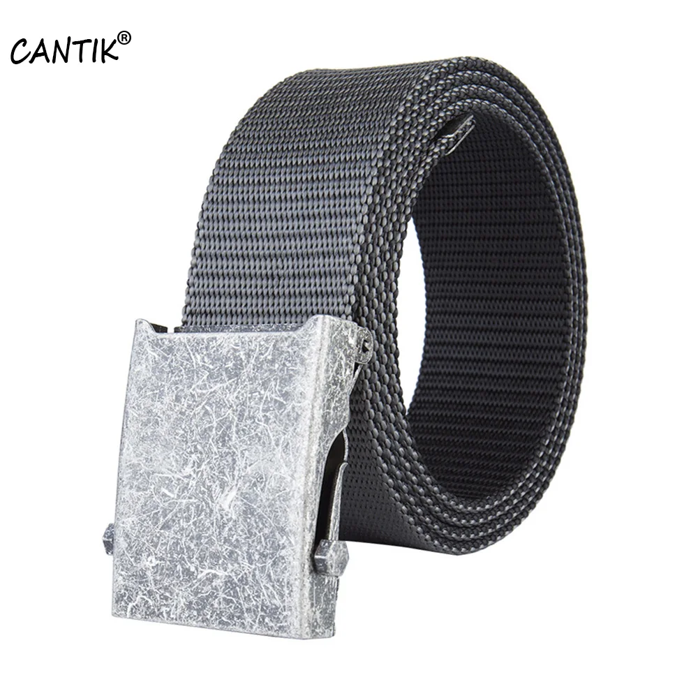 

CANTIK Tactical Canvas Belt Both Sides Male Youth Student Simple Design Leisure Automatic Buckle Belts Accessories Men CBCA156