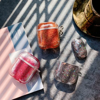 

Colorful Glitter Dynamic Liquid Shinning Headphone Case for Airpods 1 2 Bluetooth Headset Protection Earphone Cover with Chain