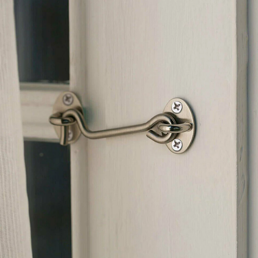 Cabin Hook Stainless Steel Crescent Window Lock With Safety Switch Cabin Hook Door Eye Latch Silent Catch Holder With Screws gate door lock square hook screw