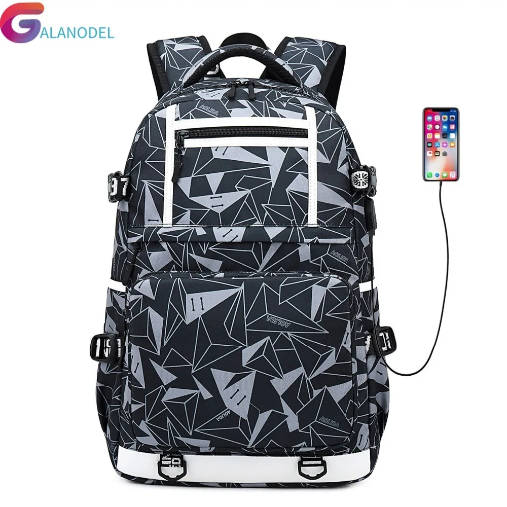 

children charging interface USB school bag for teenagers Large capacity waterproof travel backpacks Men laptop backpack mochila