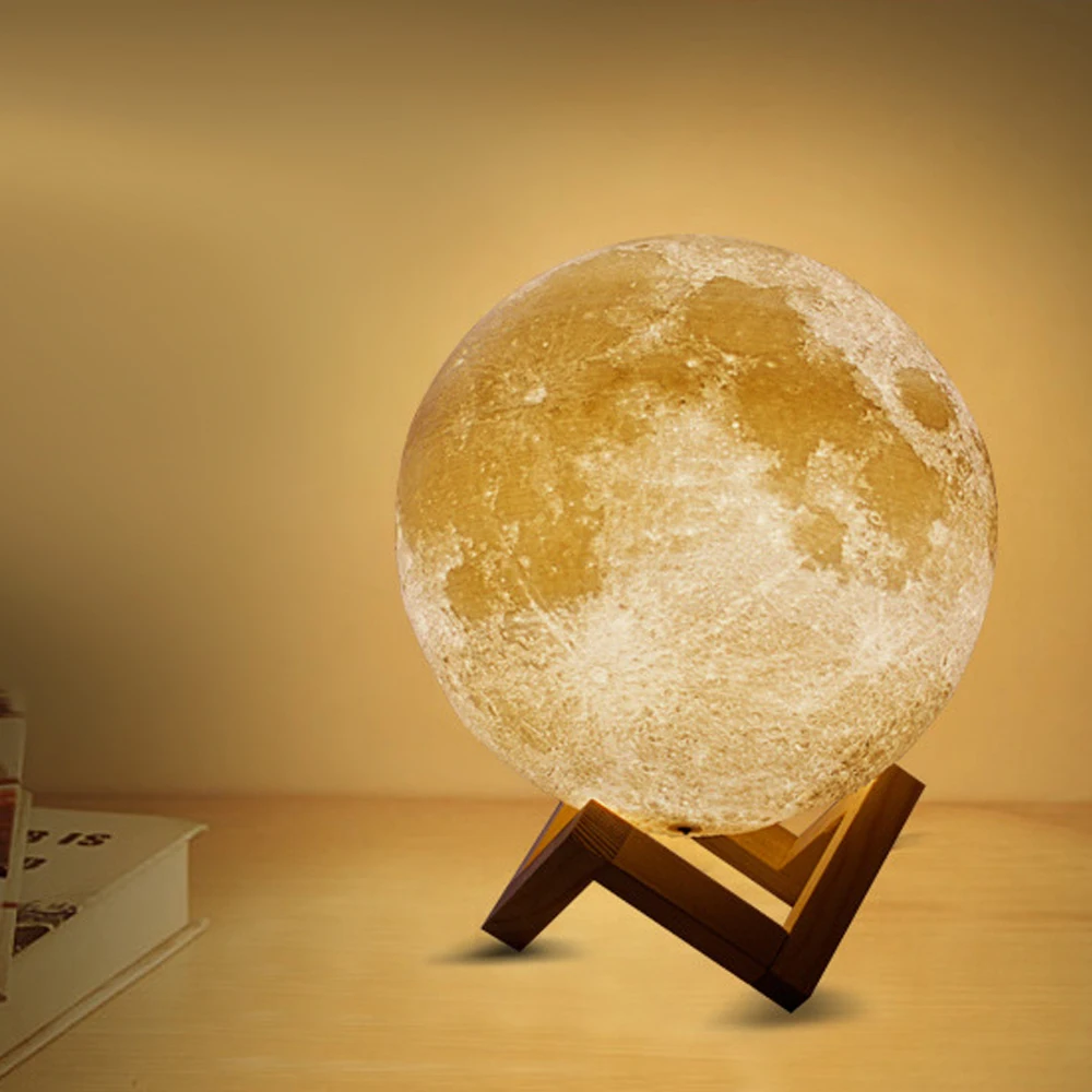 15cm/5.9in Moon Night Light 3D Printed Moon Globe Lamp 2 Colors Glowing Moon Lamp With Stand Dimmable Touch Control USB Charging