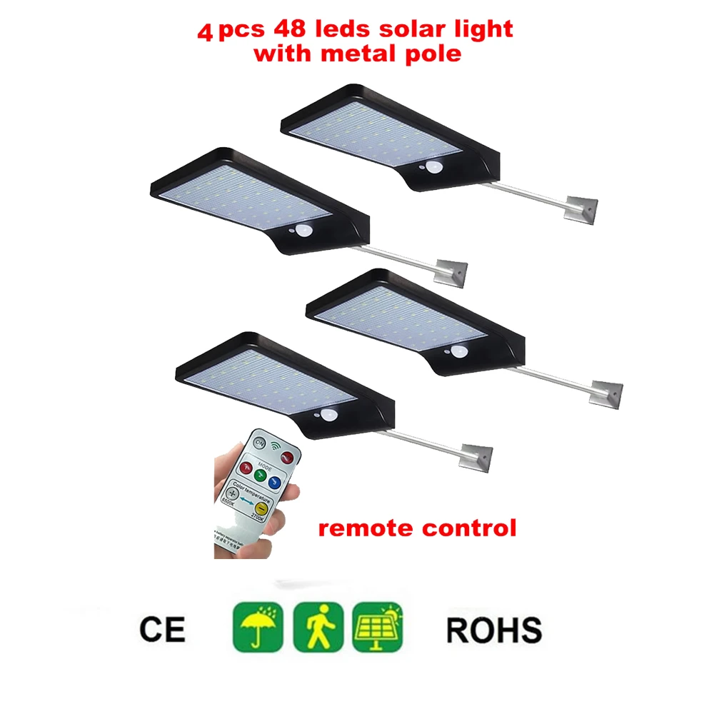 

2/4pcs solar led outdoor lighting 48 LED garden solar Street Light With Controller Color Adjustable Wall Motion Sensor Detector
