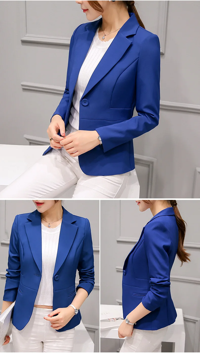 Женский приталенный Блейзер, куртки, офисный синий Блейзер, наряды, повседневные топы, верхняя одежда с длинными рукавами, пальто