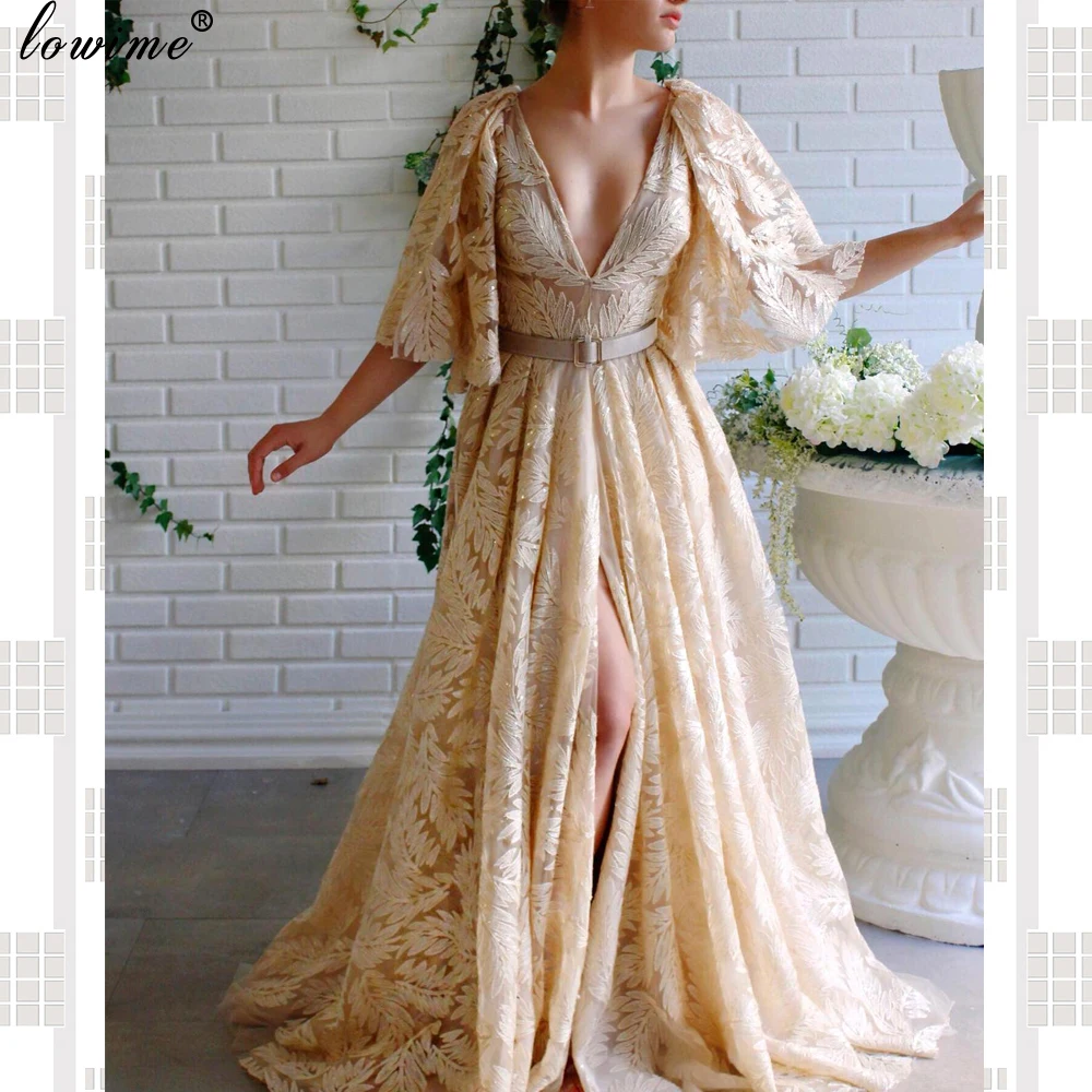 Caftan Couture Длинные платья знаменитостей с v образным вырезом и открытой спиной
