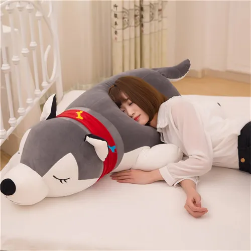 Fancytrader 51'' Giant Stuffed Husky Dog Hugging Pillow Toy Big Stuffed Animal Lying Husky Dog Toy Kids Gift 130cm 2 Colors (2)