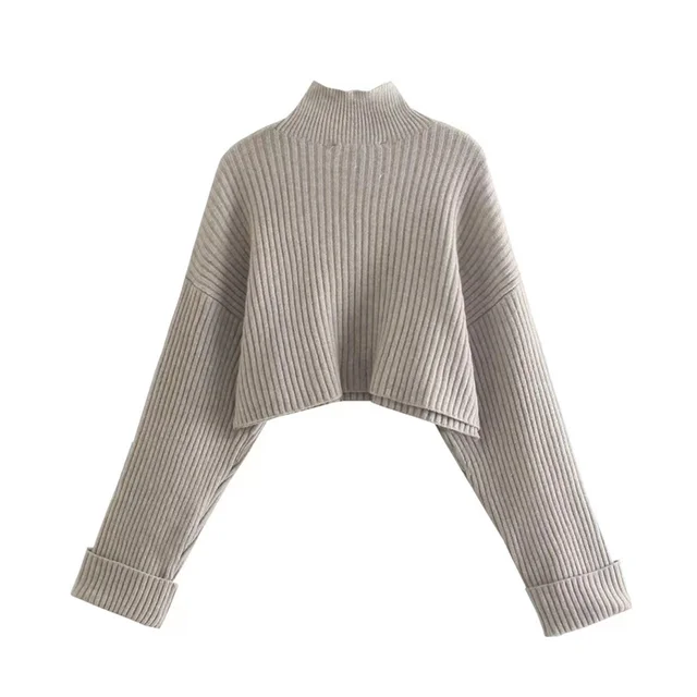 Cropped sweater with vertical collar