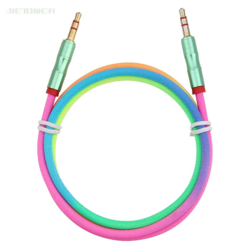 50pcs Audio Cable 3 5mm Jack Male To Male Speaker Line 1m Rainbow Bamboo Copper Shell Aux Cable for HTC Car Headphone Aux Cord