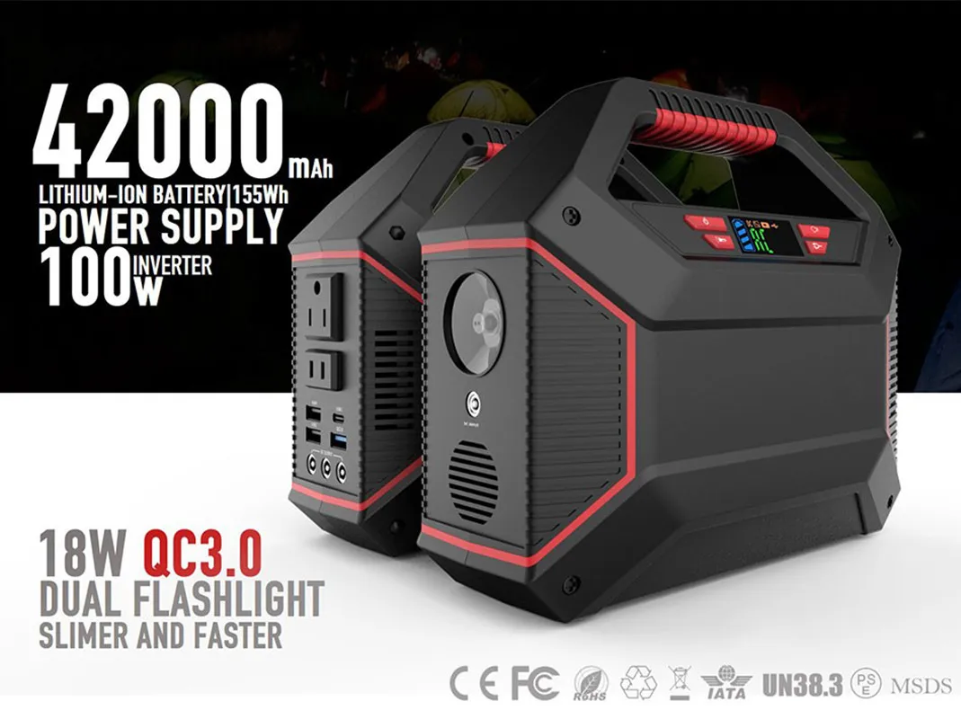 

42000Mah Portable Power Station 110V 220V Emergency Backup pack Li-ion Battery Solar Generator Power Bank Off Grid System