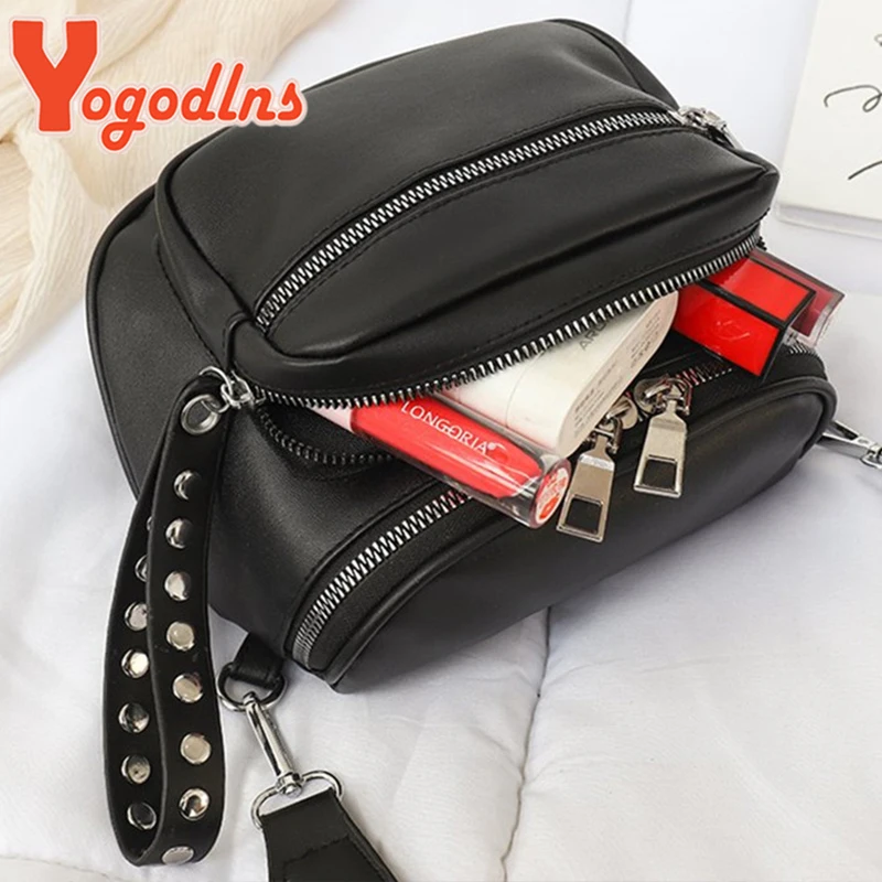 Yogodlns Fashion Shoulder Bag For Women PU Leather Bucket Bag Casual Small Round Shoulder Bags Brand Designer Lady Crossbody Bag