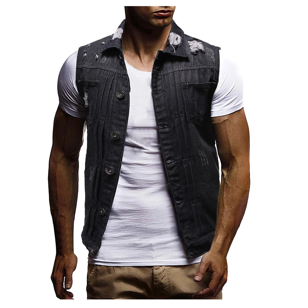 colete masculino jeans preto
