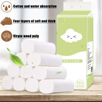

10 Roll Disposable Toilet Paper Roll Soft Printed Bathroom Tissue Coreless White 4-Ply Paper Towels J55