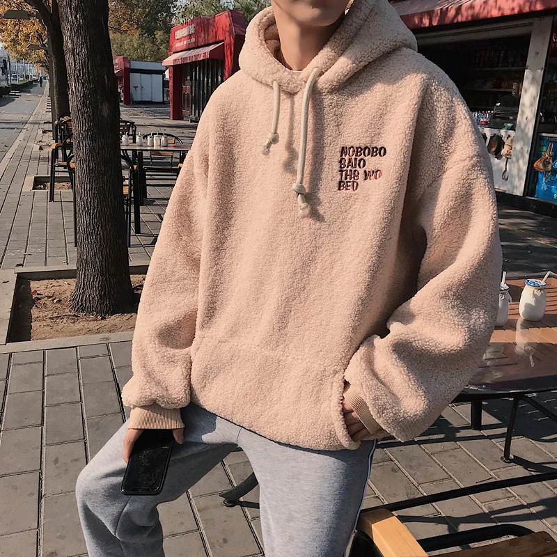Nueva Sudadera con capucha de invierno para el pelo de cordero capucha de sólido para hombre|Sudaderas con capucha sudaderas| - AliExpress