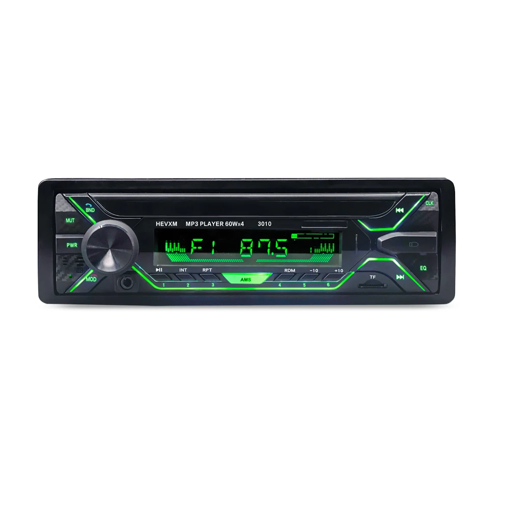 HEVXM Colorful Light Car Stereo Audio MP3 Player In-Dash 1 Din FM Receiver Aux Input SD MP3 MMC WMA Radio Player 3010