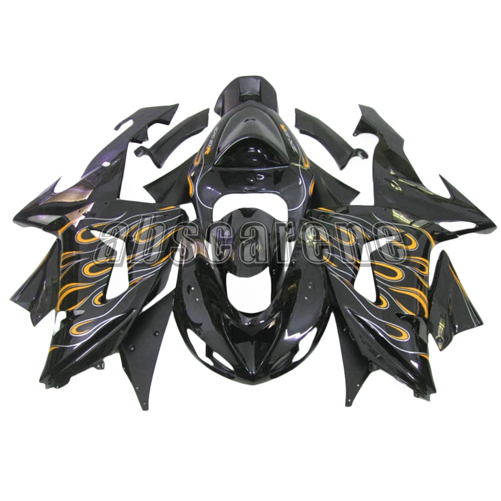 Мотоцикл инъекции Полный обтекатели для Kawasaki ZX10R 2006 2007 ZX-10R 06 07 ABS Пластик кузов черного цвета с желтыми чехол "Flames"