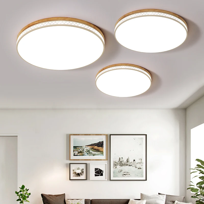 

Round Ceiling+lights Bed Room Light Modern LED Ceiling Light 220V 18W 24W 36W 42W Living Room Lighting With Wooden Edge For Home