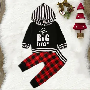 

Toddler Big Brother Casual Newborn Set Baby Boys Hooded Outfits Plaid Hoodies Long Sleeve Tops Pants Clothes Set Baby Clothing