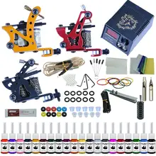 Полный комплект машины для татуировки набор 2 катушки Пистолеты 6/14/20 Цвета черный наборы пигментов Мощность татуировки начинающие Грипсы Наборы Перманентный макияж