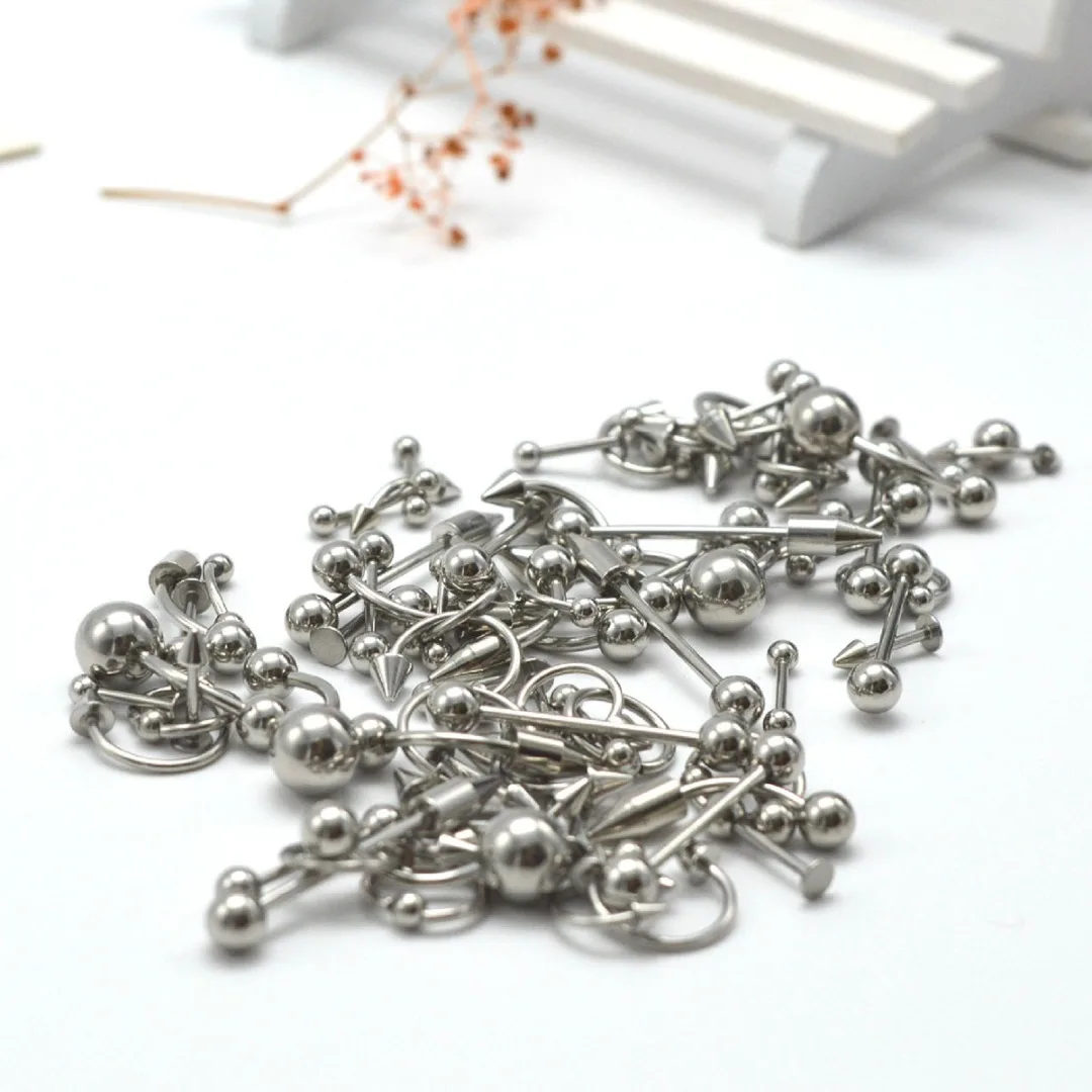 85Pcs/lot Stainless Steel Tongue Lip Labret Eyebrow Ring Belly Navel Rings Punk Nose Ring Stud Piercing Set Body Jewelry