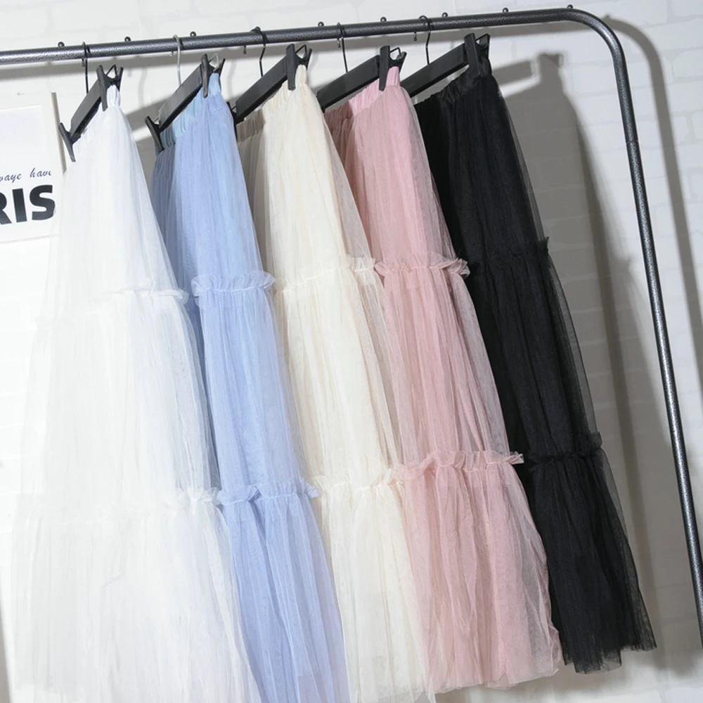 Коллекция года, модные Многослойные фатиновые Бальные юбки для девочек длинная юбка-пачка принцессы с высокой талией, сетчатые юбки вечерние, пляжная одежда в Корейском стиле